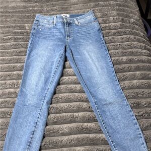 PAIGE Light Blue Straight Leg Jeans with Fringed Hem